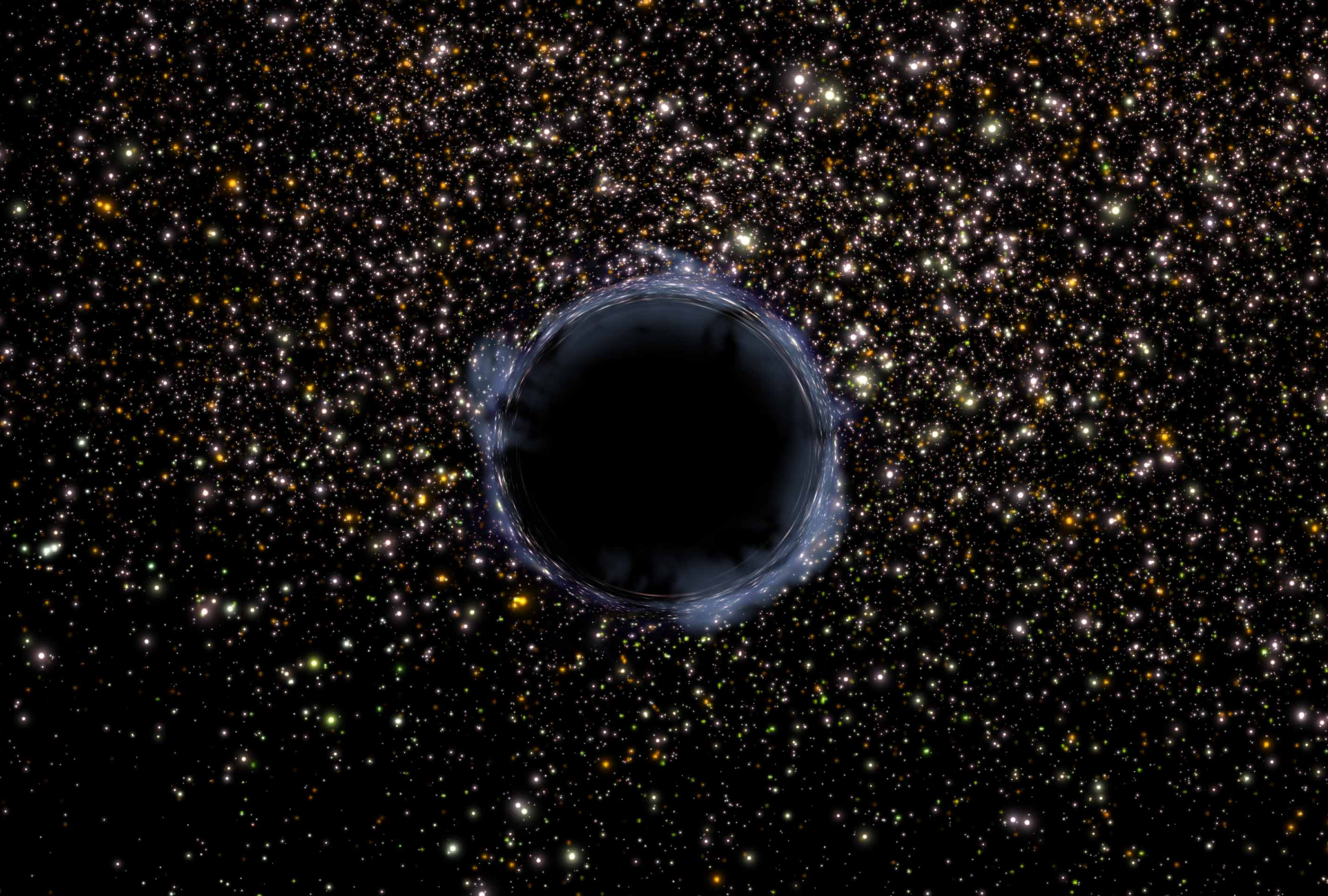 Artist's concept of a black hole bending starlight